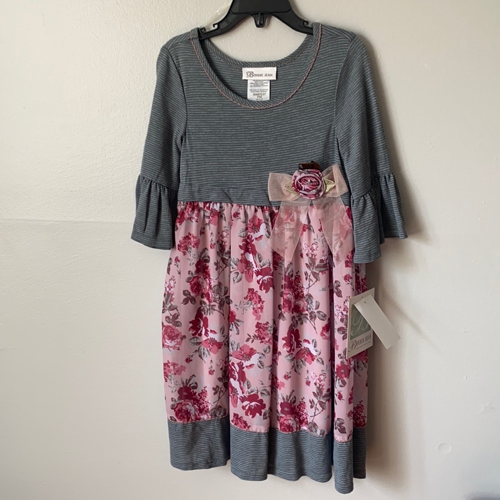 Size 6 Bonnie Jean Pink And Gray Striped Dress